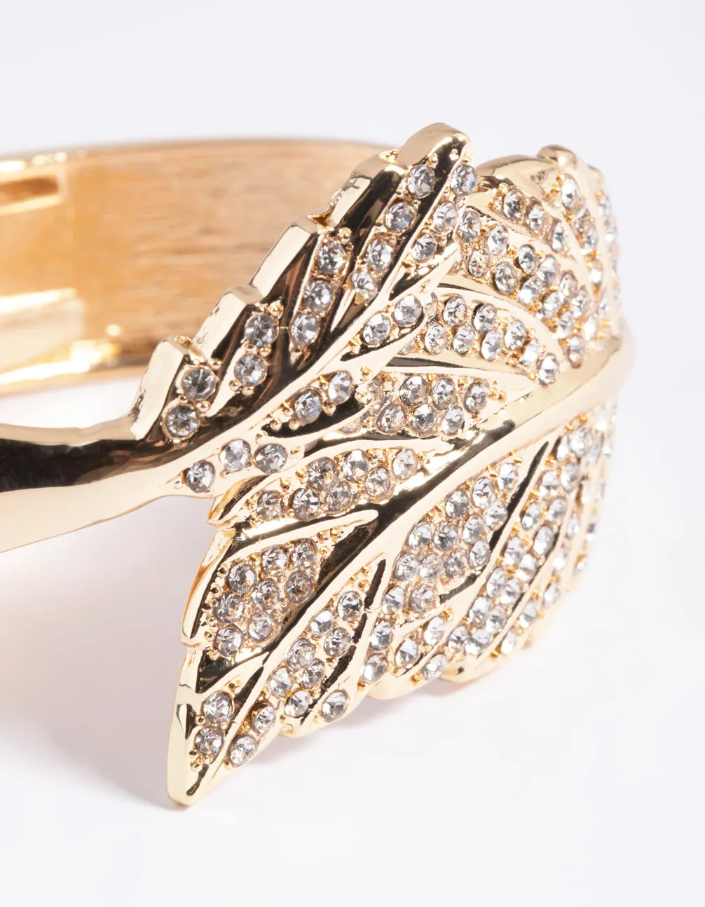 Gold Diamante Leaf Hinge Cuff Bracelet