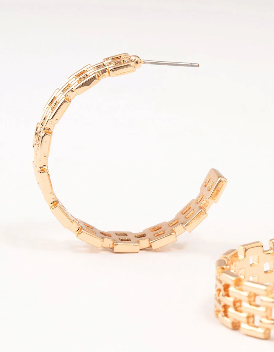 Gold Geometric Print Link Hoop Earrings