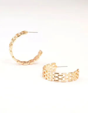 Gold Geometric Print Link Hoop Earrings