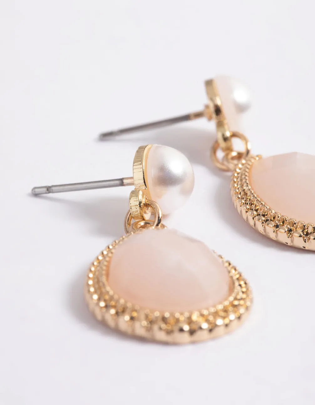 Gold Pearl Neutral Stone Drop Earrings