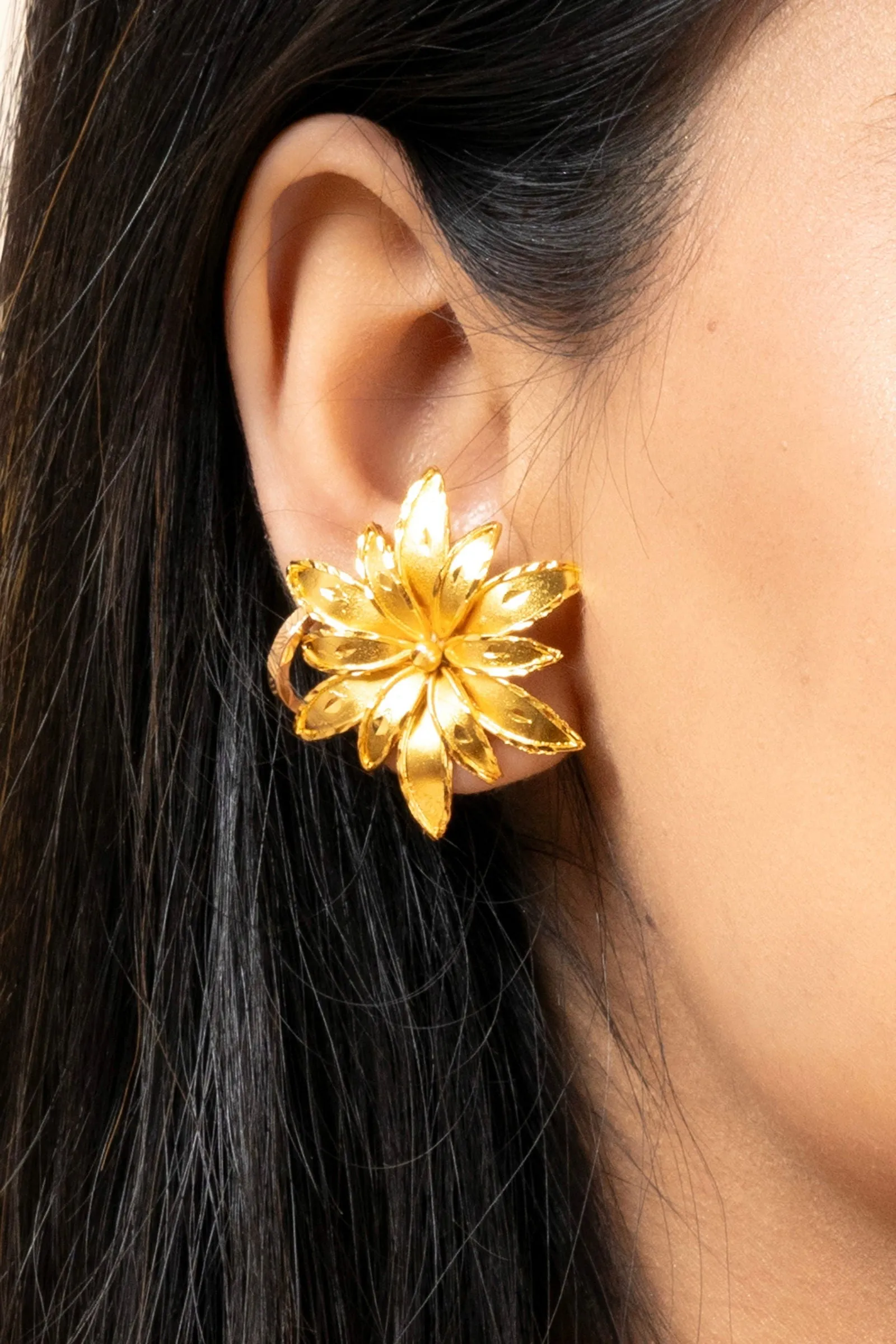 Gold Plated Floral Design Stud Earrings - Copper, Non-Allergic, Perfect for All Occasions