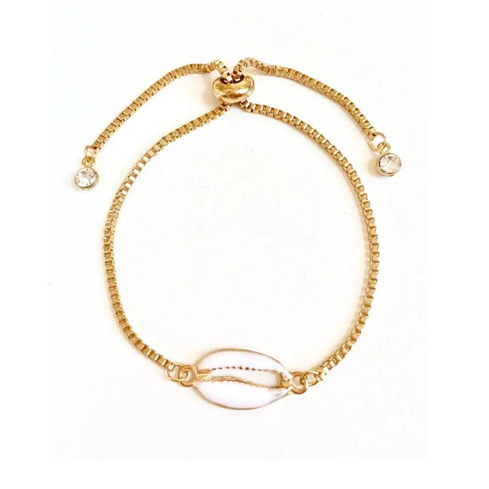 Gold Seashell Bracelet Adjustable Spring Closure