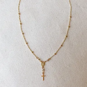 GoldFi - 18k Gold Filled Rosary Ball Chain and Small Plain Cross Conf