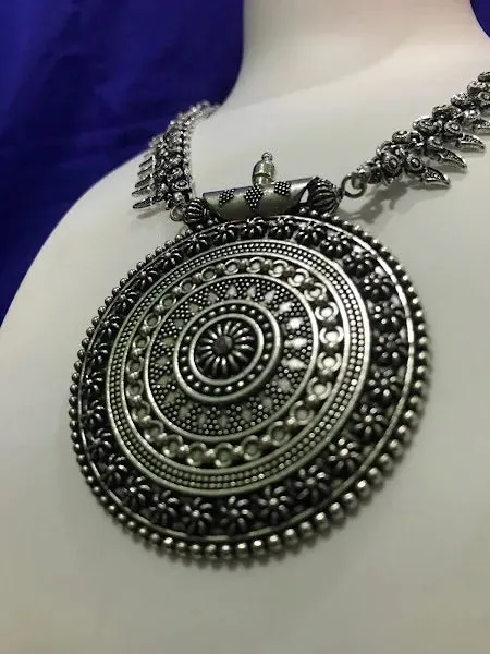 Gorgeous Oxidized Chakra Pendant Fashionable Silver Necklace