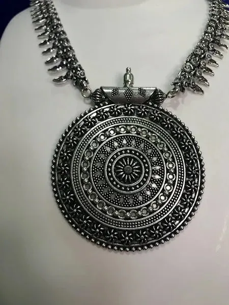 Gorgeous Oxidized Chakra Pendant Fashionable Silver Necklace