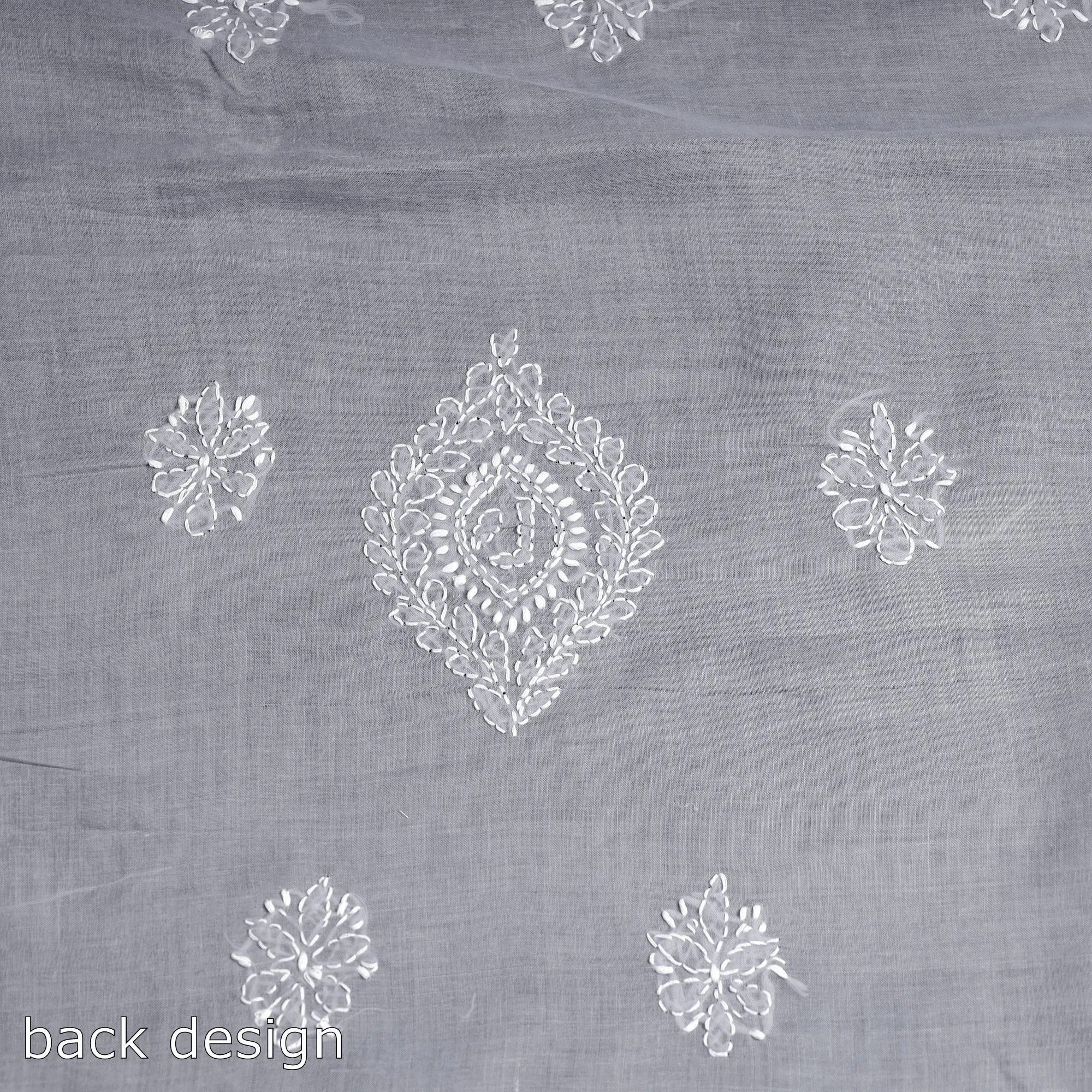 Grey - Lucknow Chikankari with Parsi Style Embroidered Cotton Kurta Material - 2.9 Meter