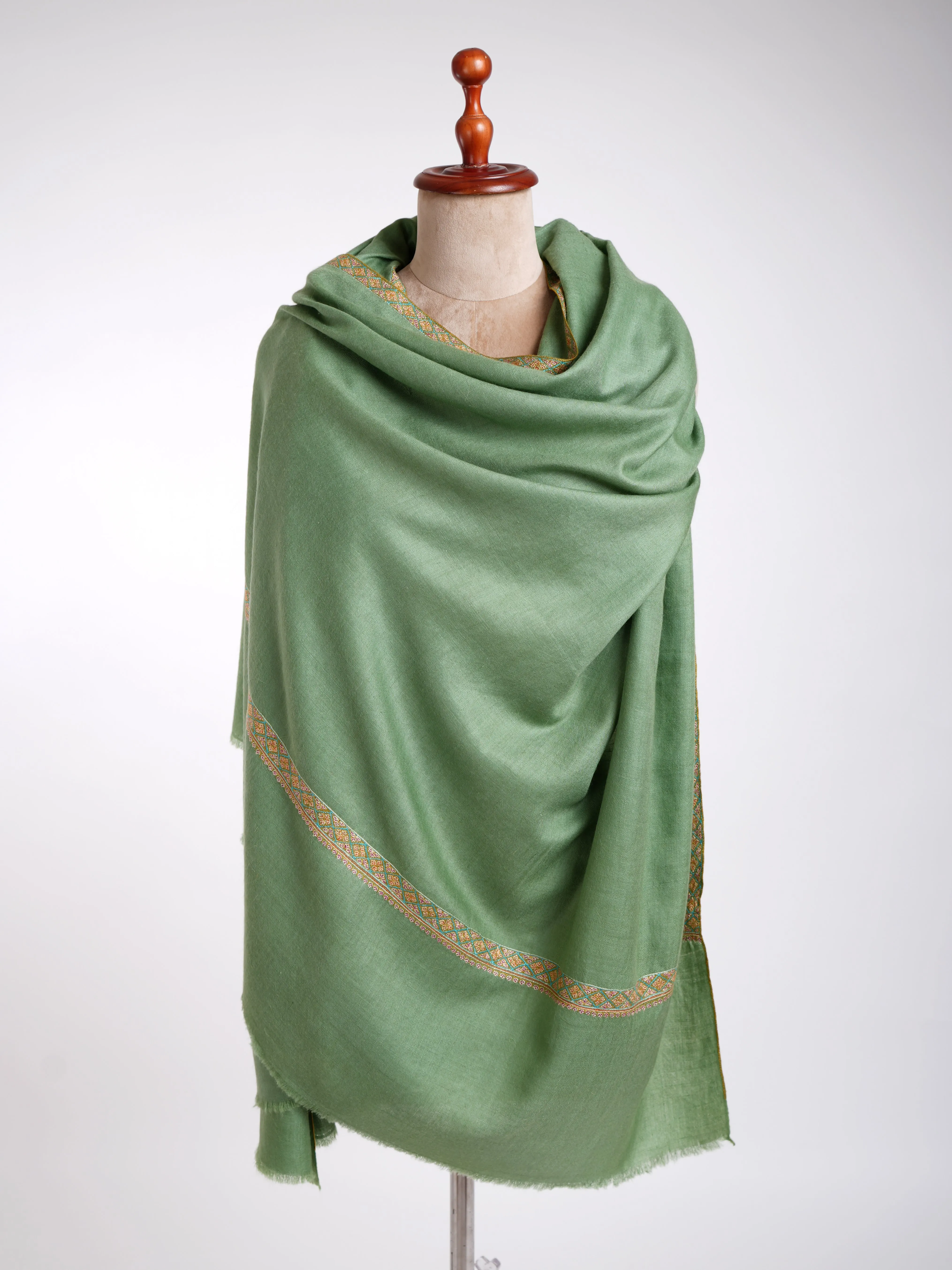 Hashia Kashmiri Embroidery Pashmina Shawl Emerald