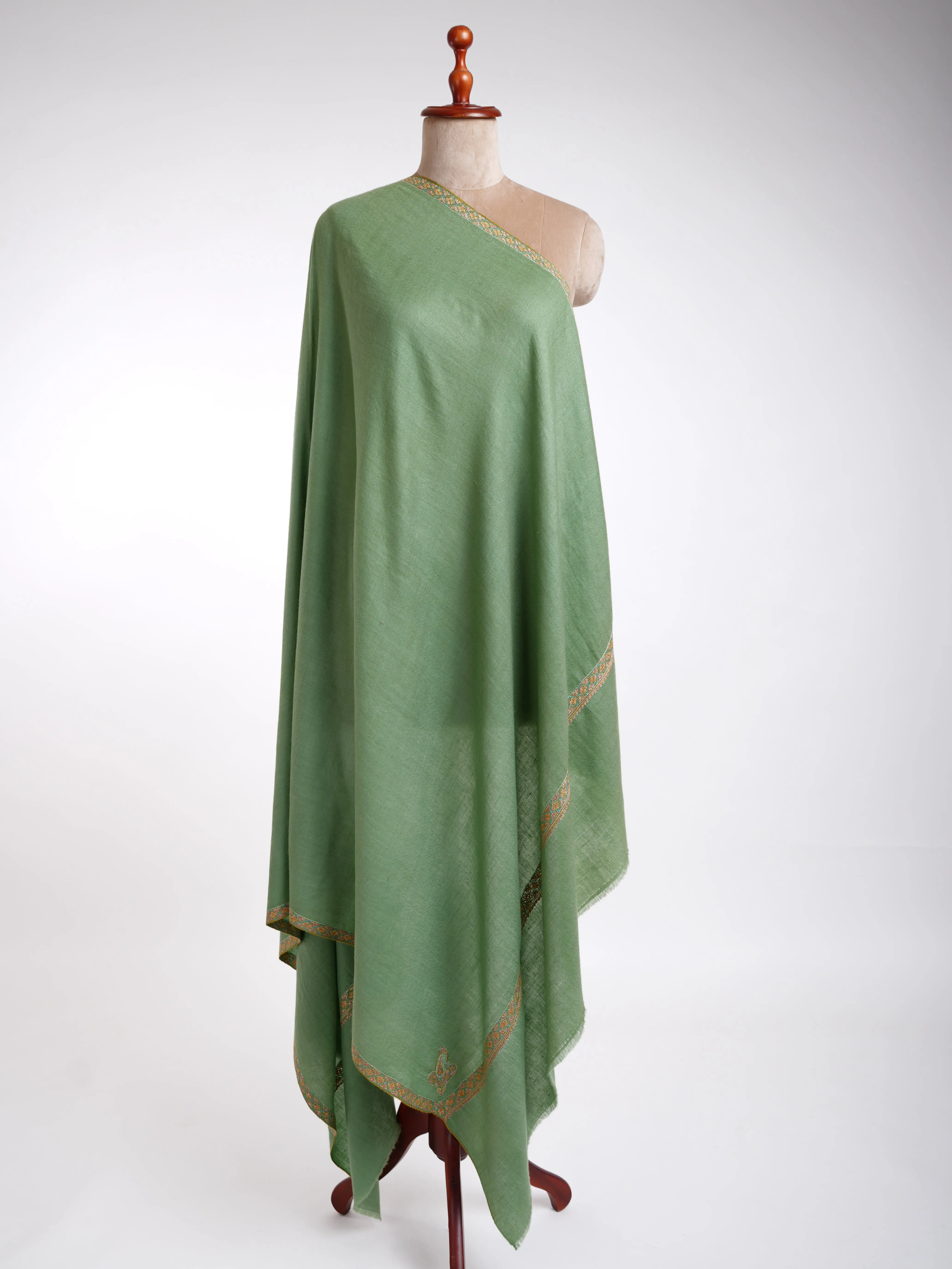 Hashia Kashmiri Embroidery Pashmina Shawl Emerald