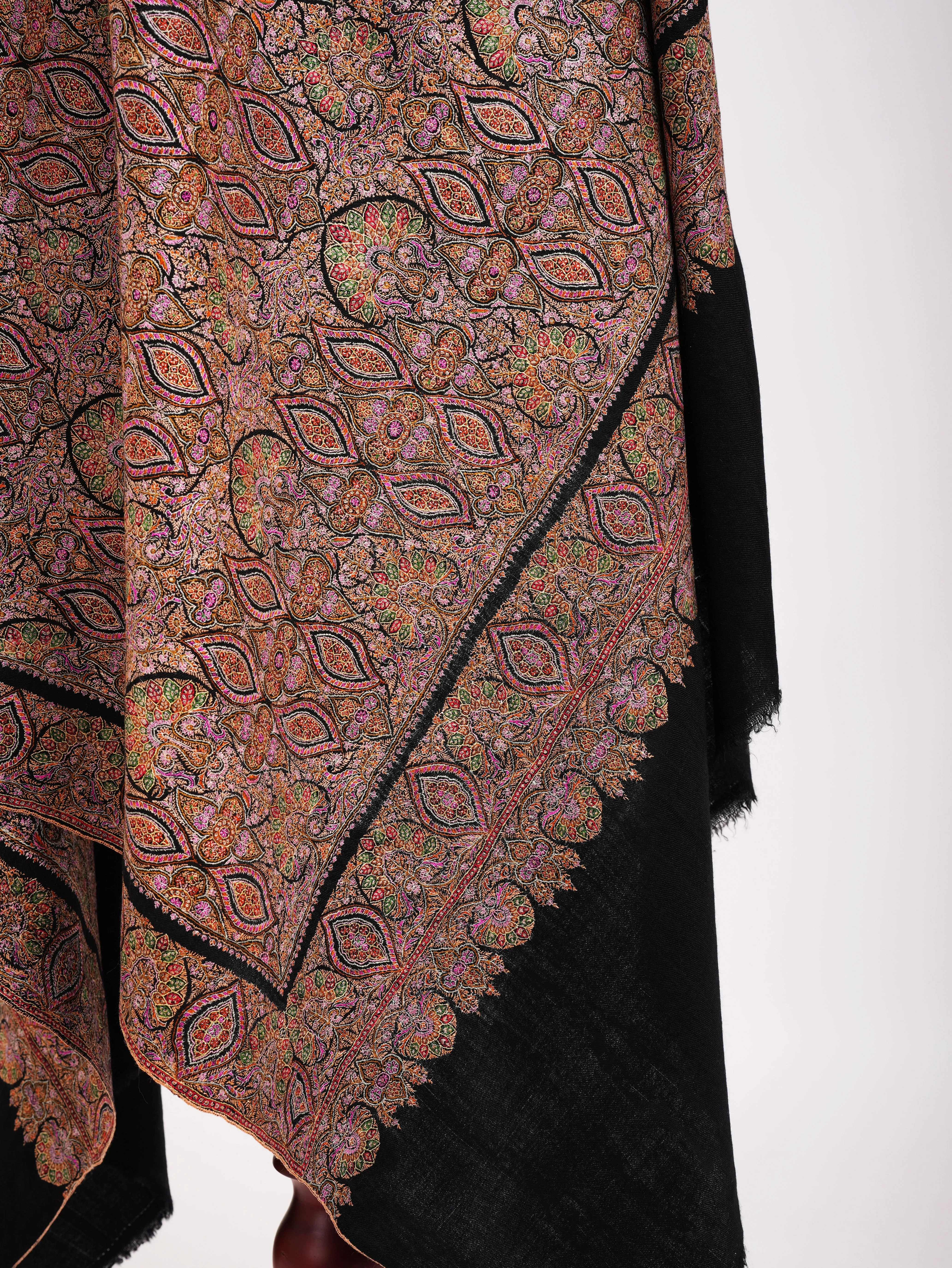 Heirloom Fine Artistic Silk Embroidered Pashmina Jamavar Shawl