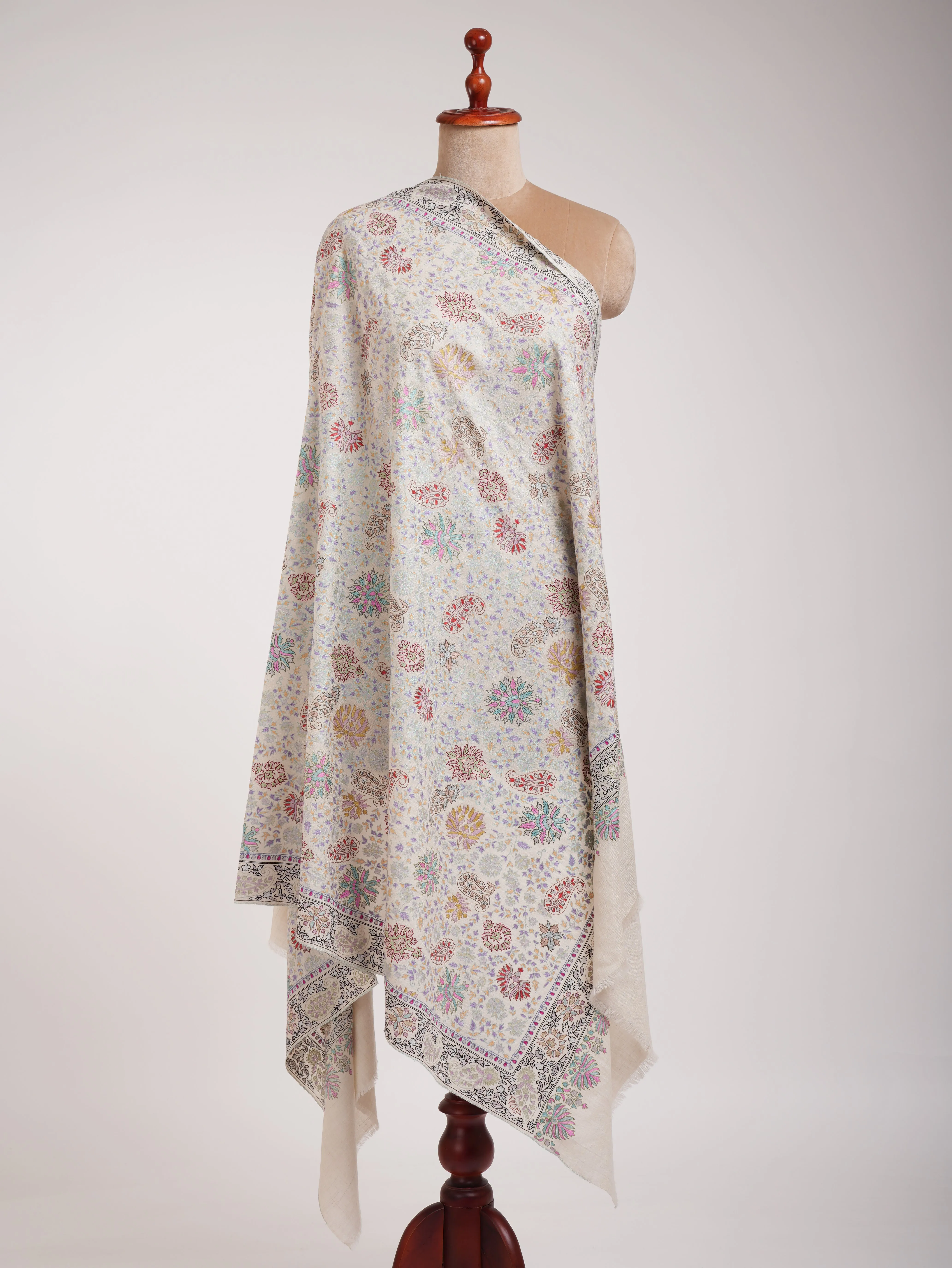 Ivory Original Indian Pashmina Wrap with Hand Embroidery