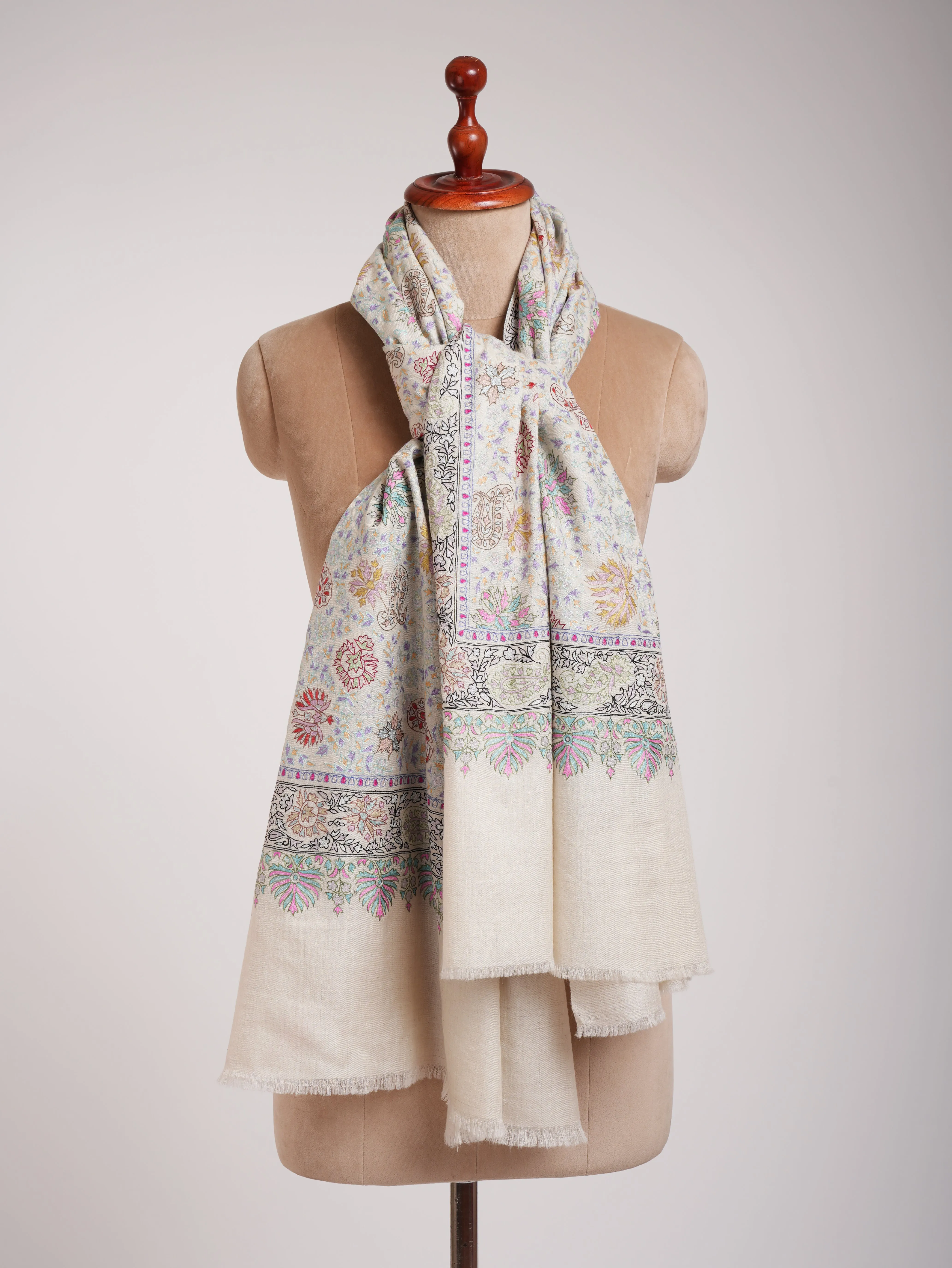 Ivory Original Indian Pashmina Wrap with Hand Embroidery