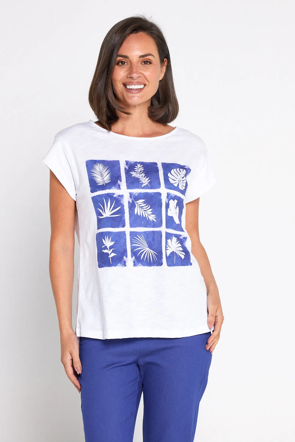 Keylines Slub Boatneck Tee - Sapphire Blooms