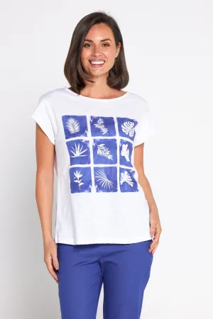 Keylines Slub Boatneck Tee - Sapphire Blooms