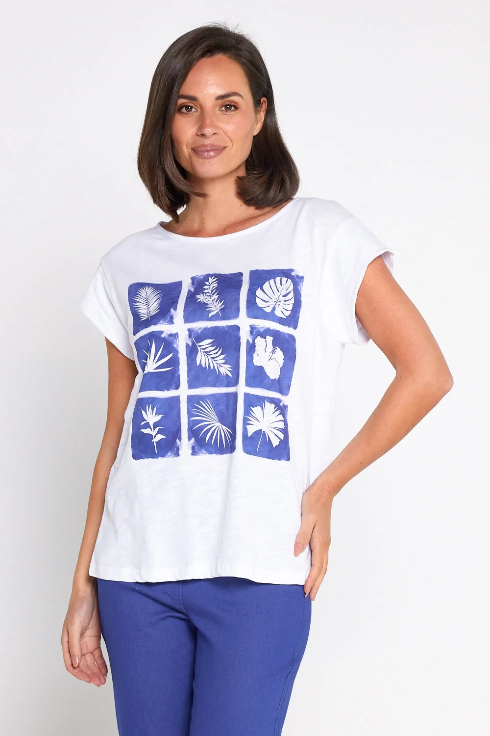 Keylines Slub Boatneck Tee - Sapphire Blooms