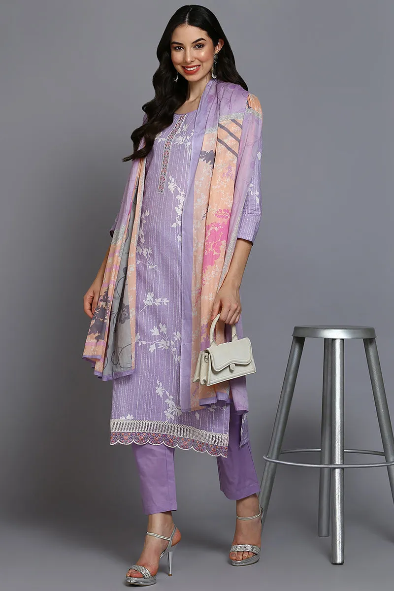 Lavender Cotton Floral Straight Suit Set