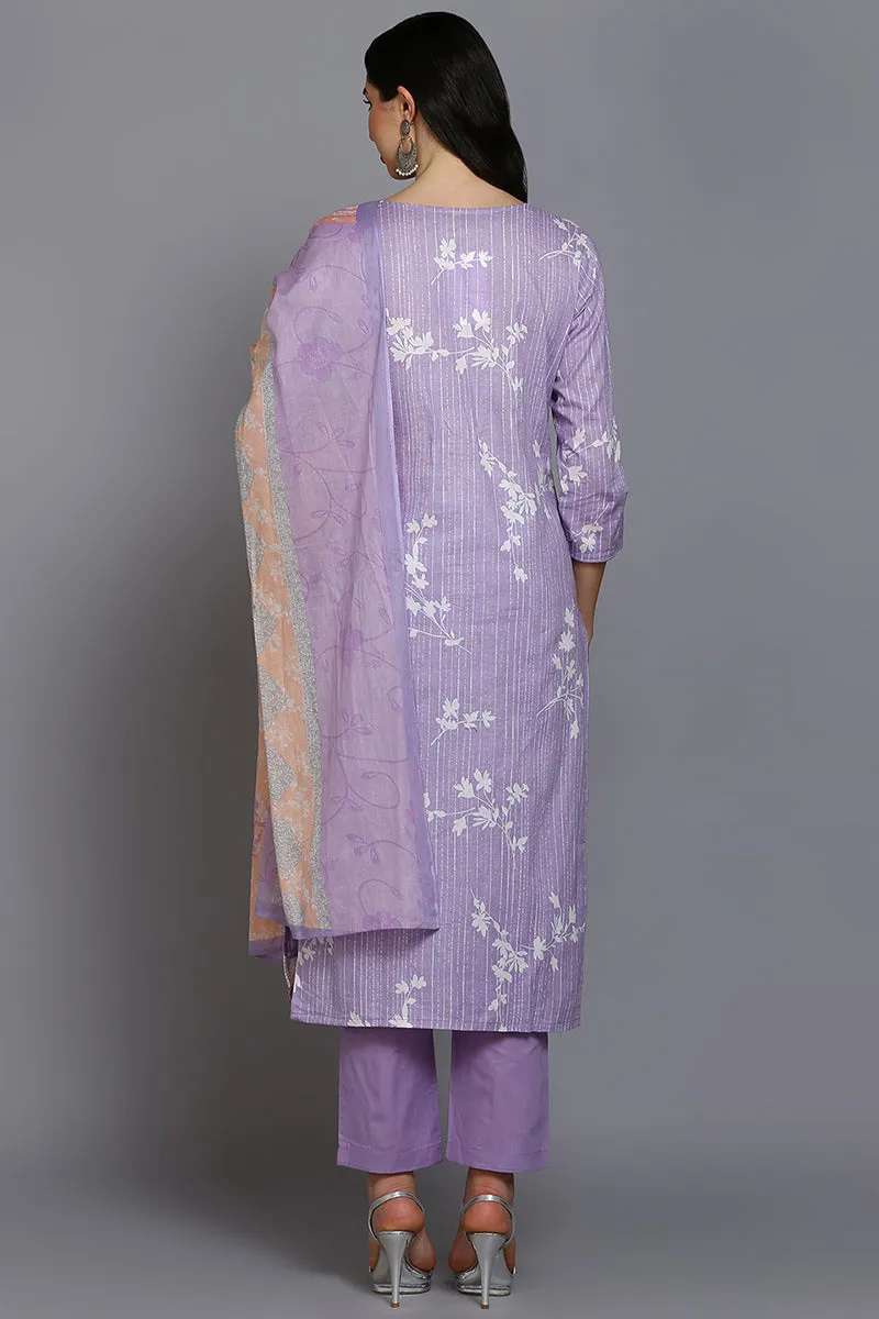 Lavender Cotton Floral Straight Suit Set