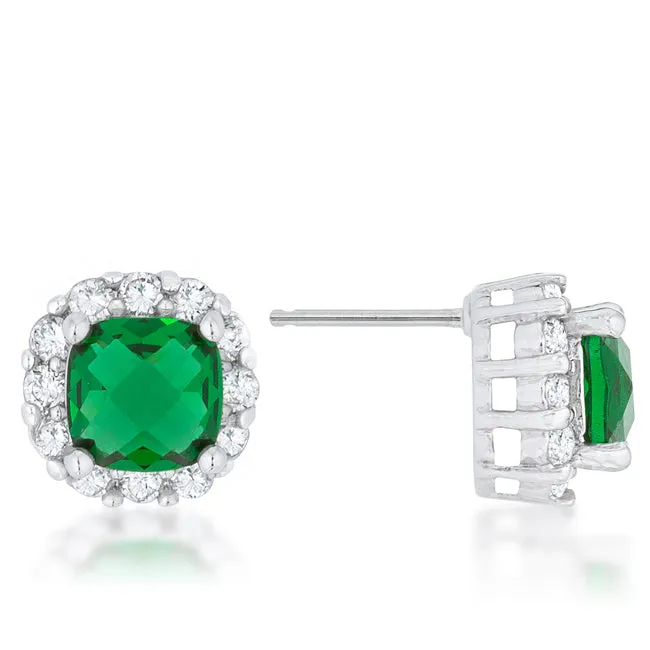 Liz Emerald Cushion Halo Stud Earrings | 2ct