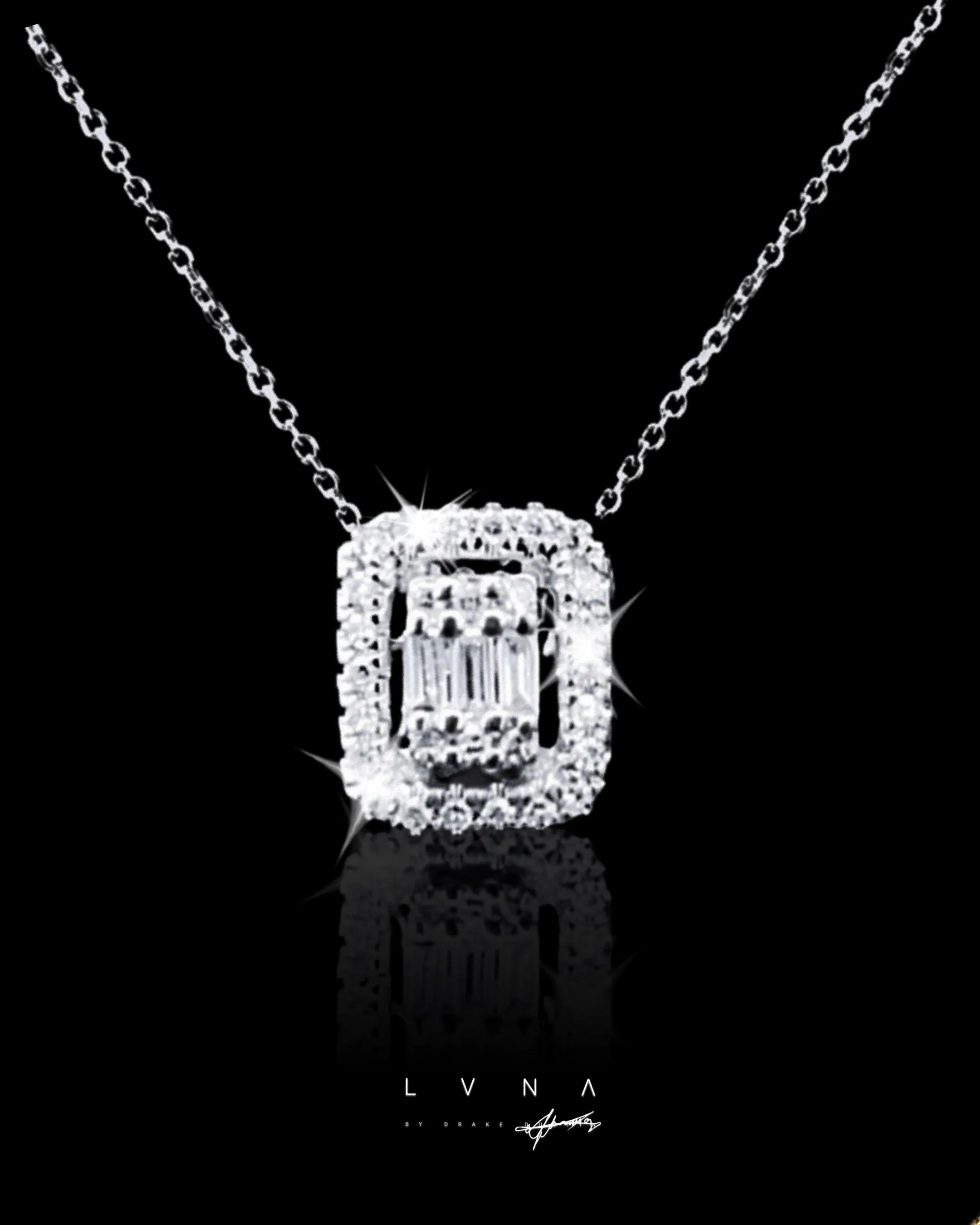 #LVNA2024 | 1.5ct Face Classic Emerald Halo Diamond Necklace 16-18" 18kt