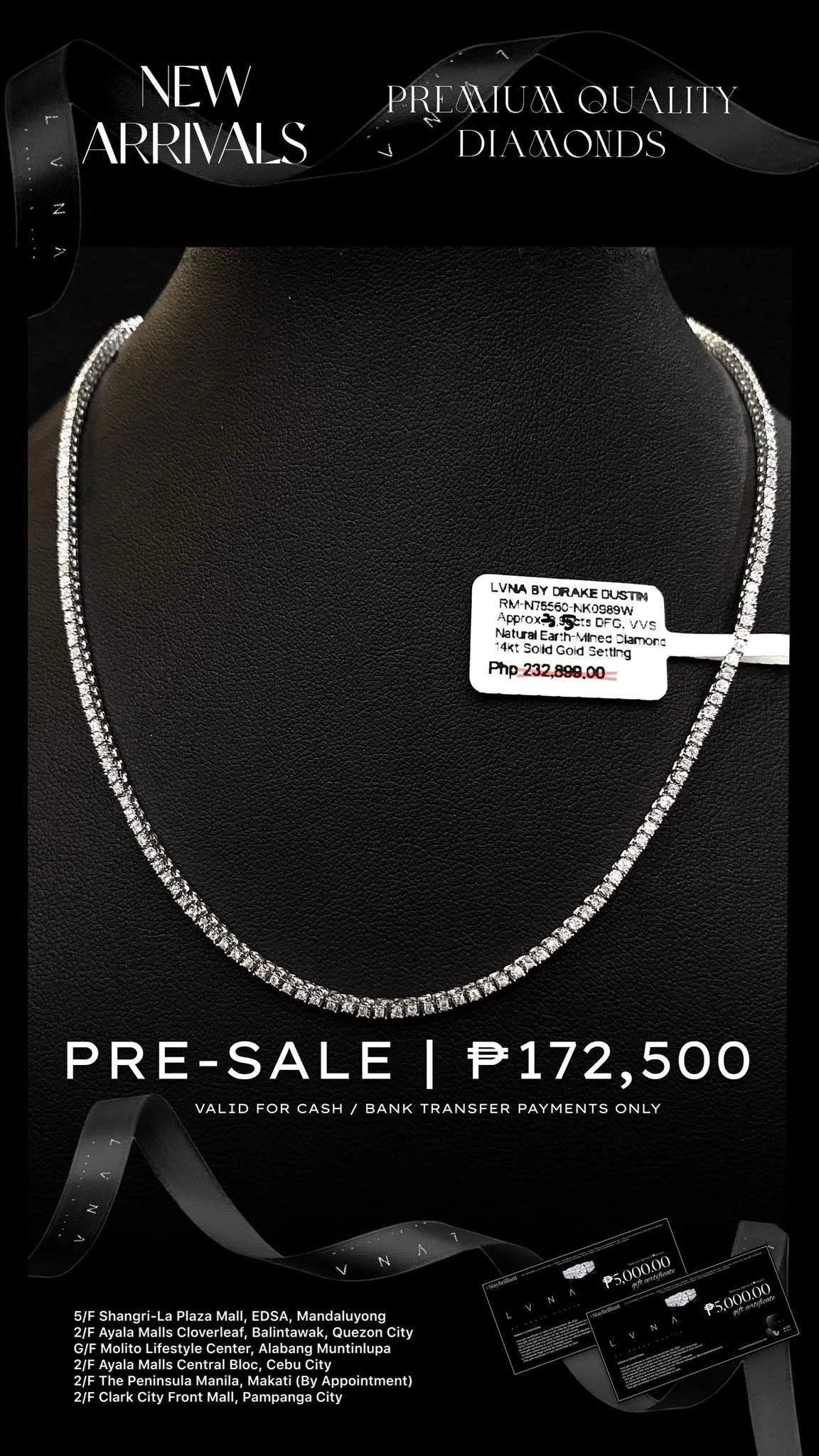 #LVNA2024 | 3.5cttw DEF, IF-VVS Full Eternity Diamond Necklace 14kt