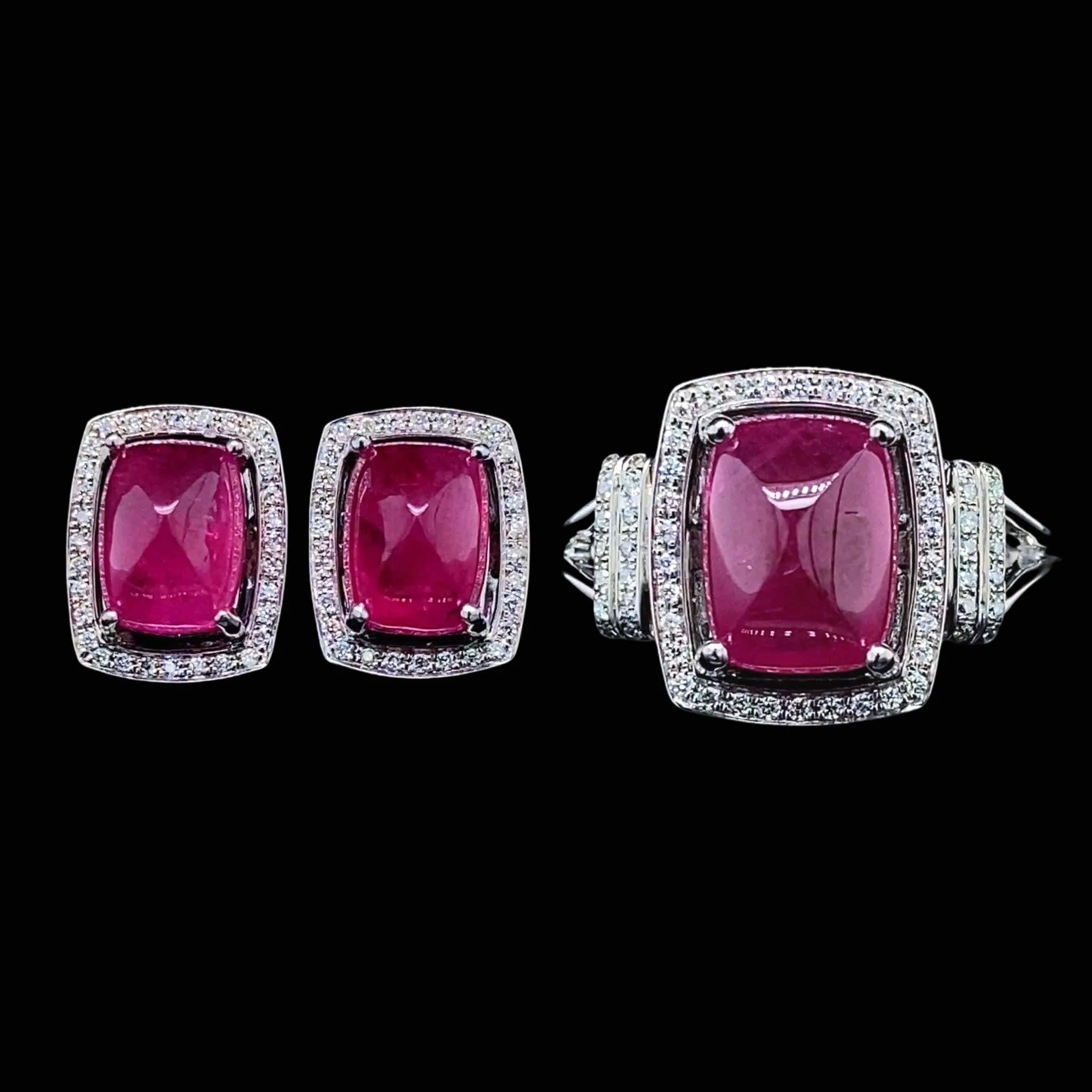 #LVNA2024 | Art Deco Cabochon Pink Ruby Diamond Jewelry Set 18kt