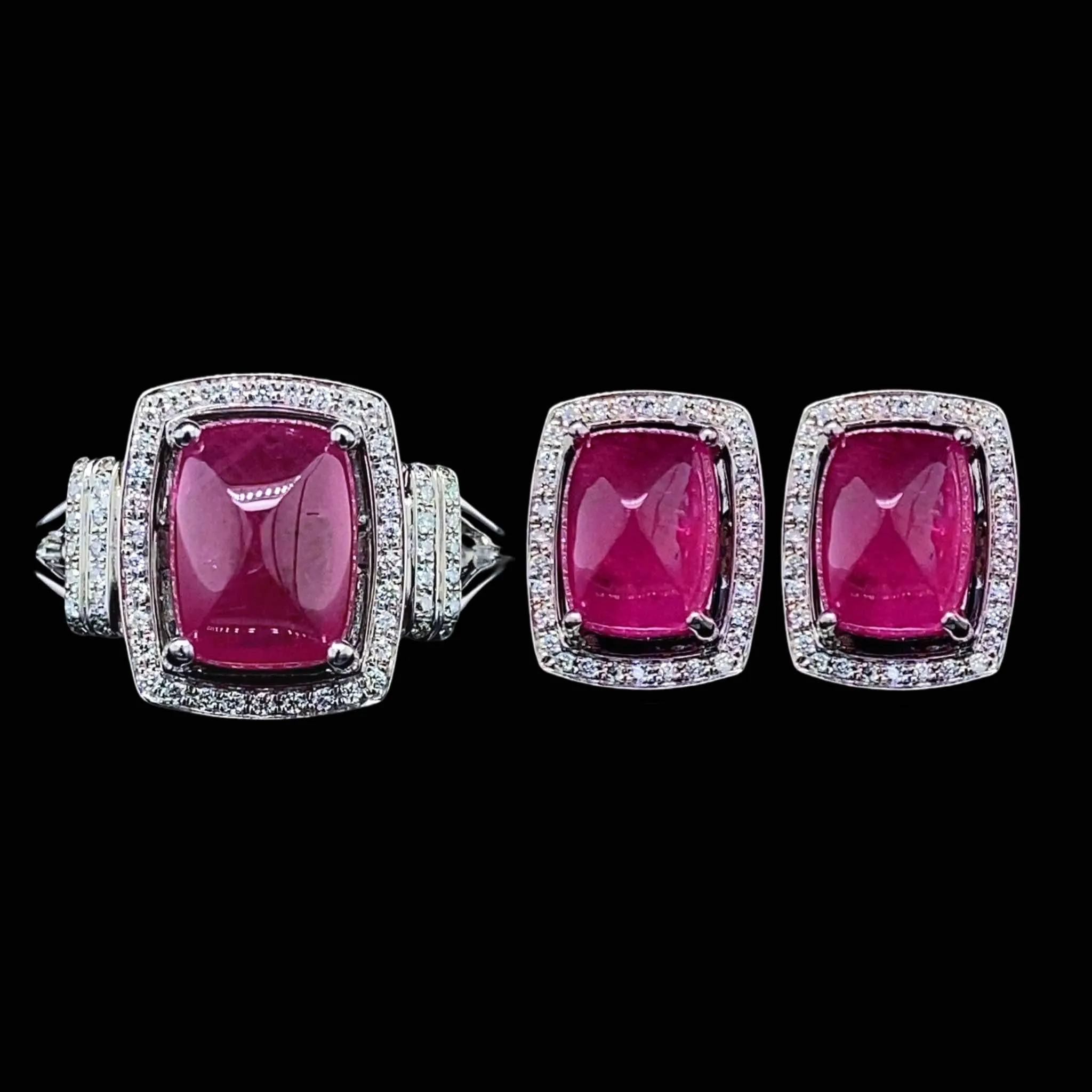 #LVNA2024 | Art Deco Cabochon Pink Ruby Diamond Jewelry Set 18kt