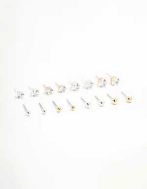 Mixed Metals Classic Stud Earrings 8-Pack