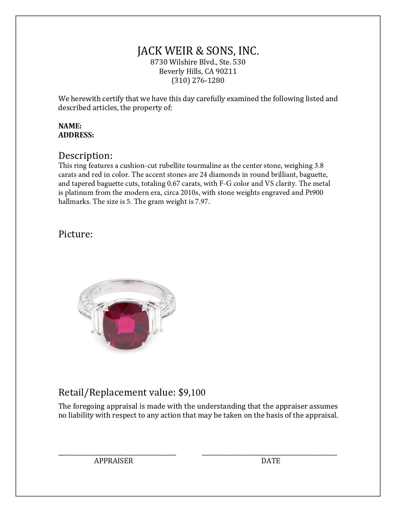 Modern 3.8 Carat Cushion Cut Rubellite Diamond Platinum Ring