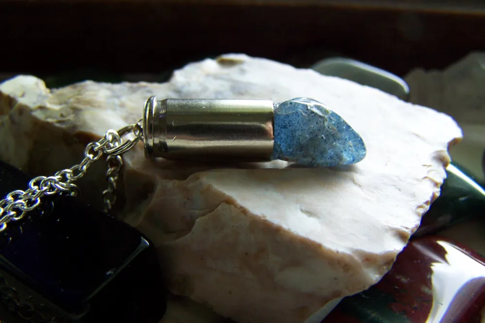 Natural Blue Quartz Silver Bullet Necklace