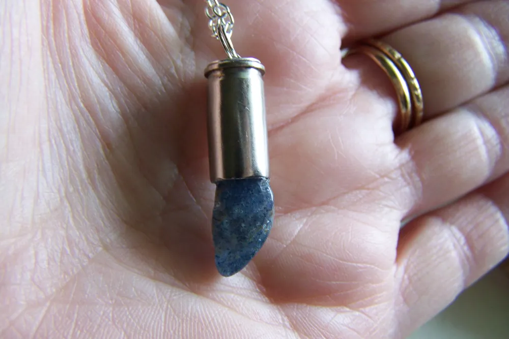 Natural Blue Quartz Silver Bullet Necklace