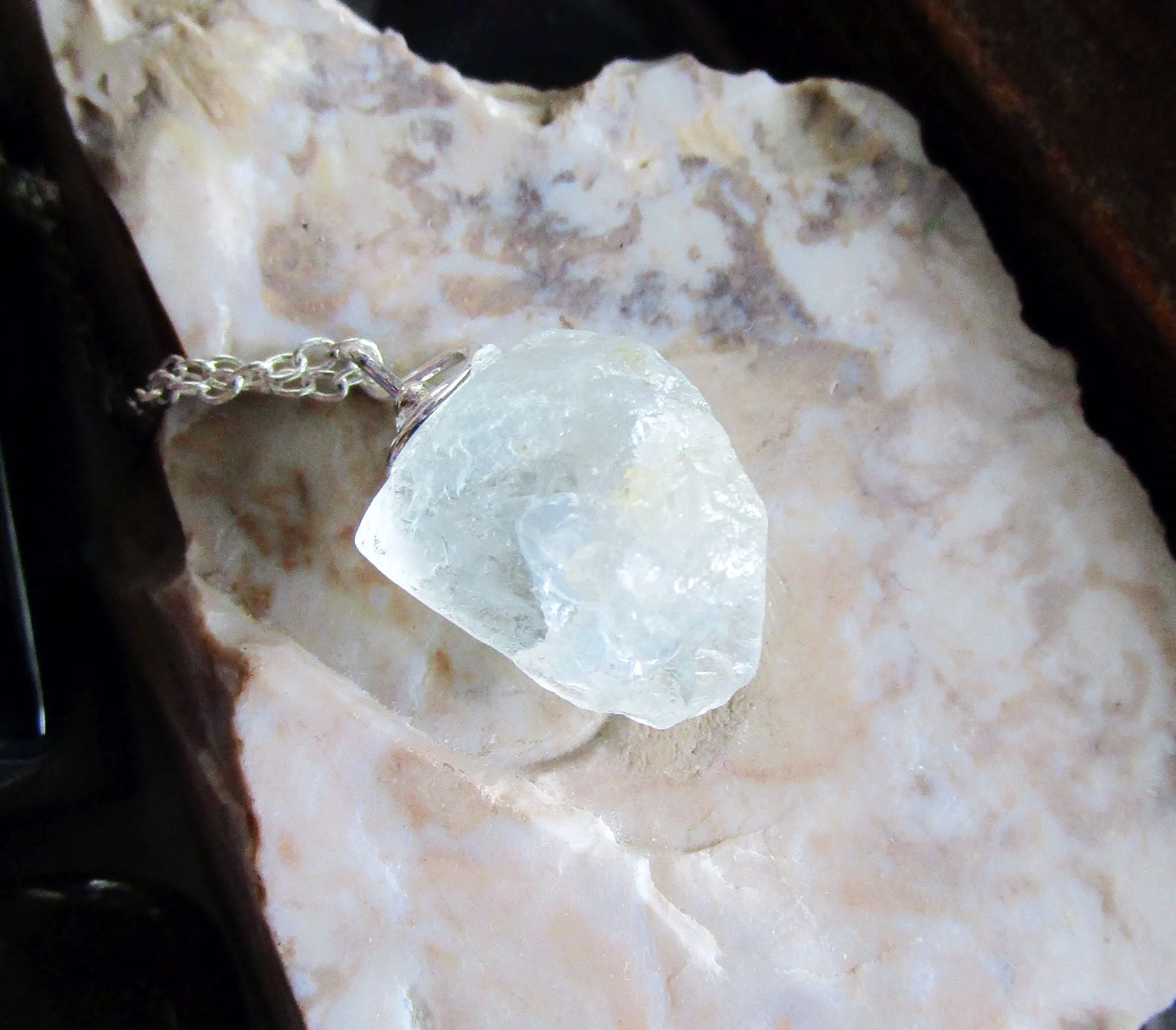 Natural Blue Topaz Raw Gemstone Pendant Necklace