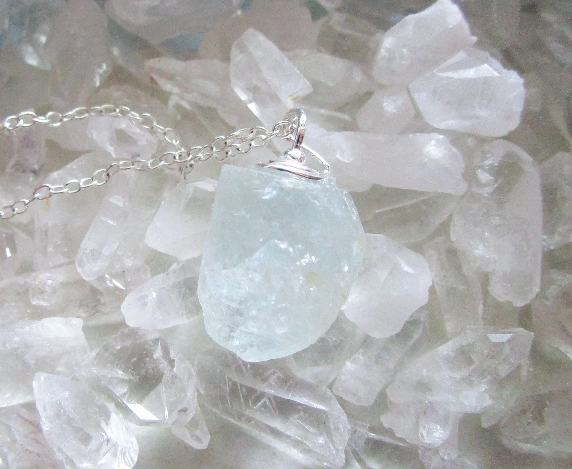 Natural Blue Topaz Raw Gemstone Pendant Necklace