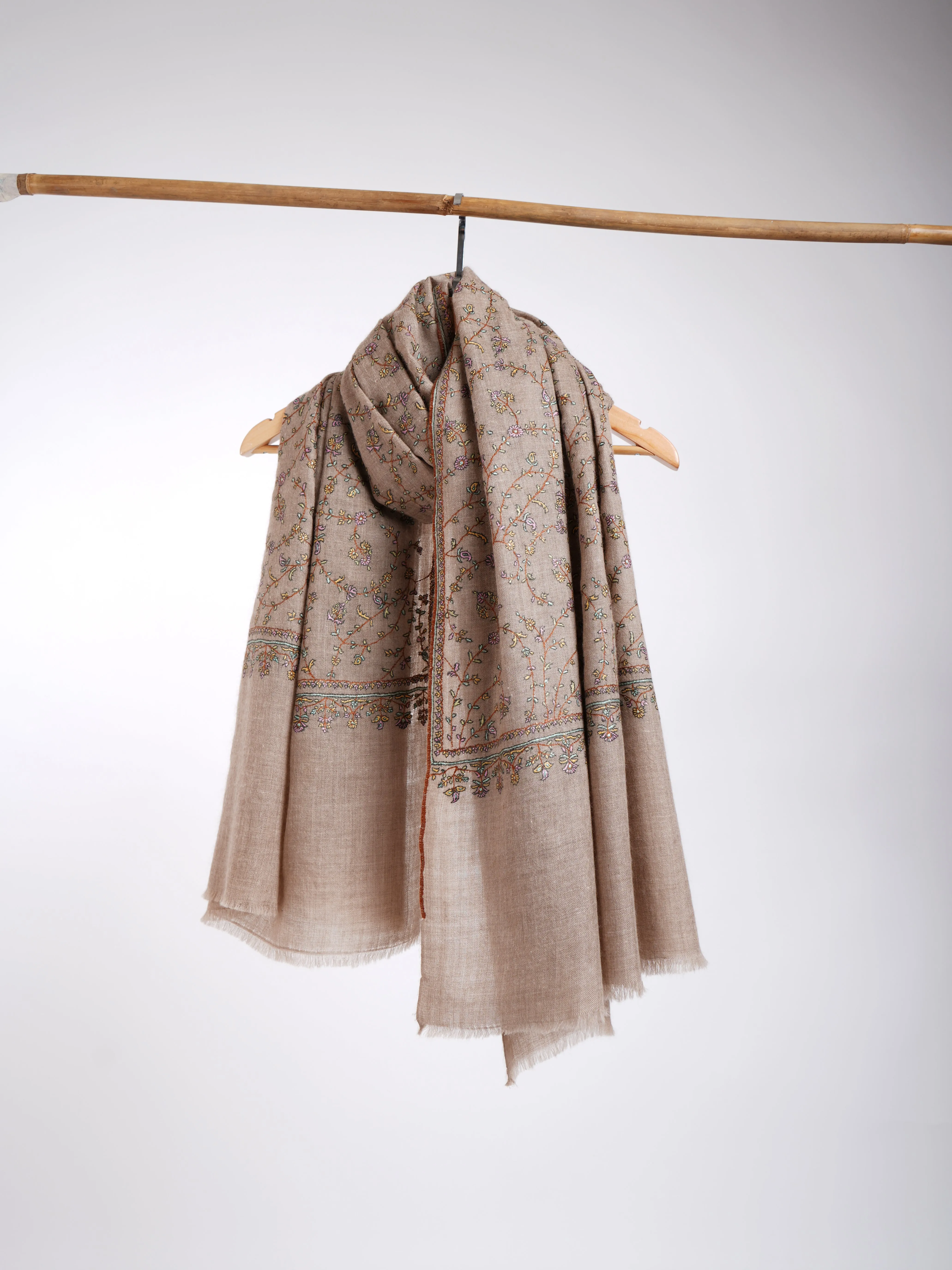 Natural Embroidered Kashmiri Pashmina Shawl