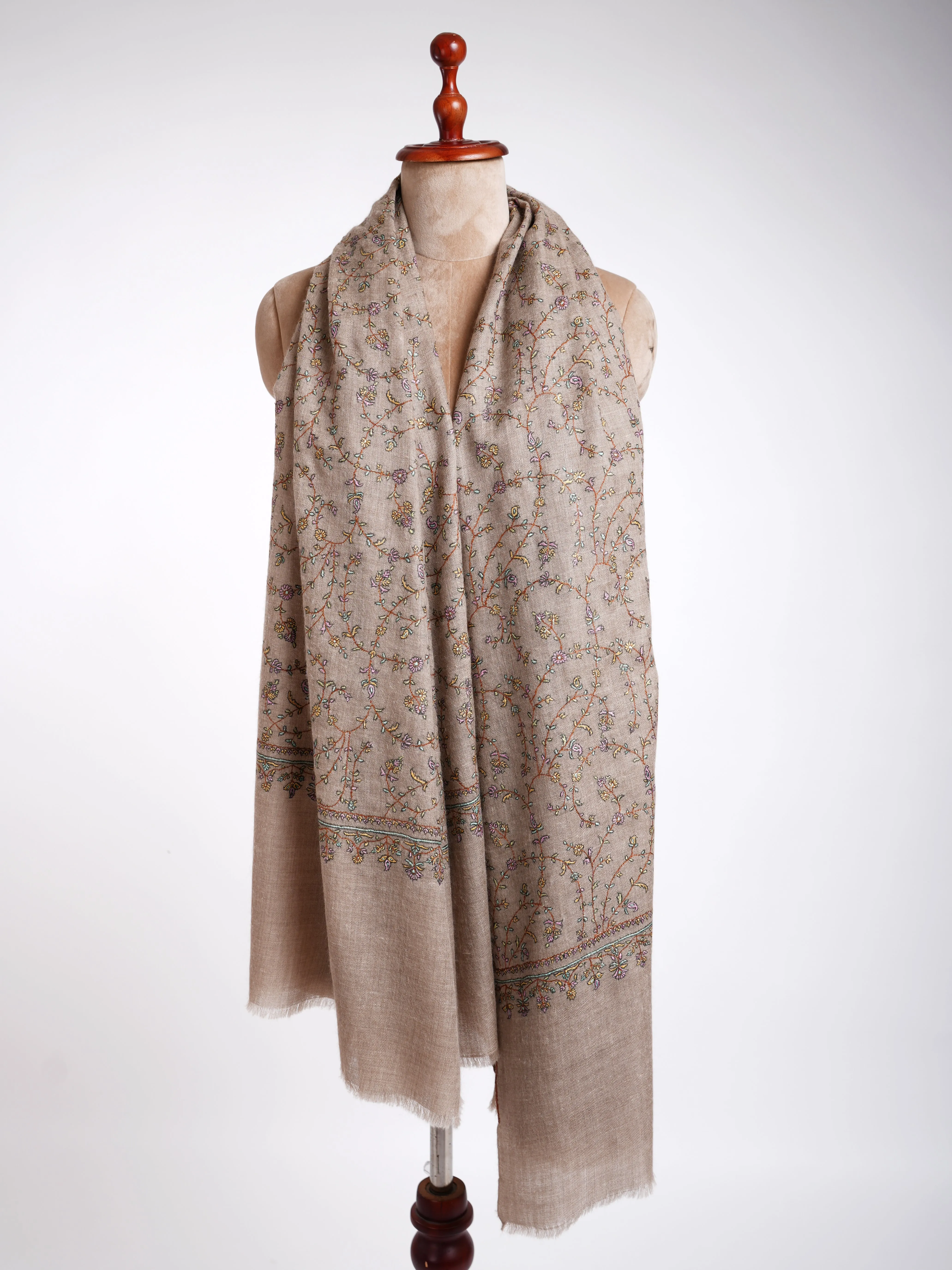 Natural Embroidered Kashmiri Pashmina Shawl