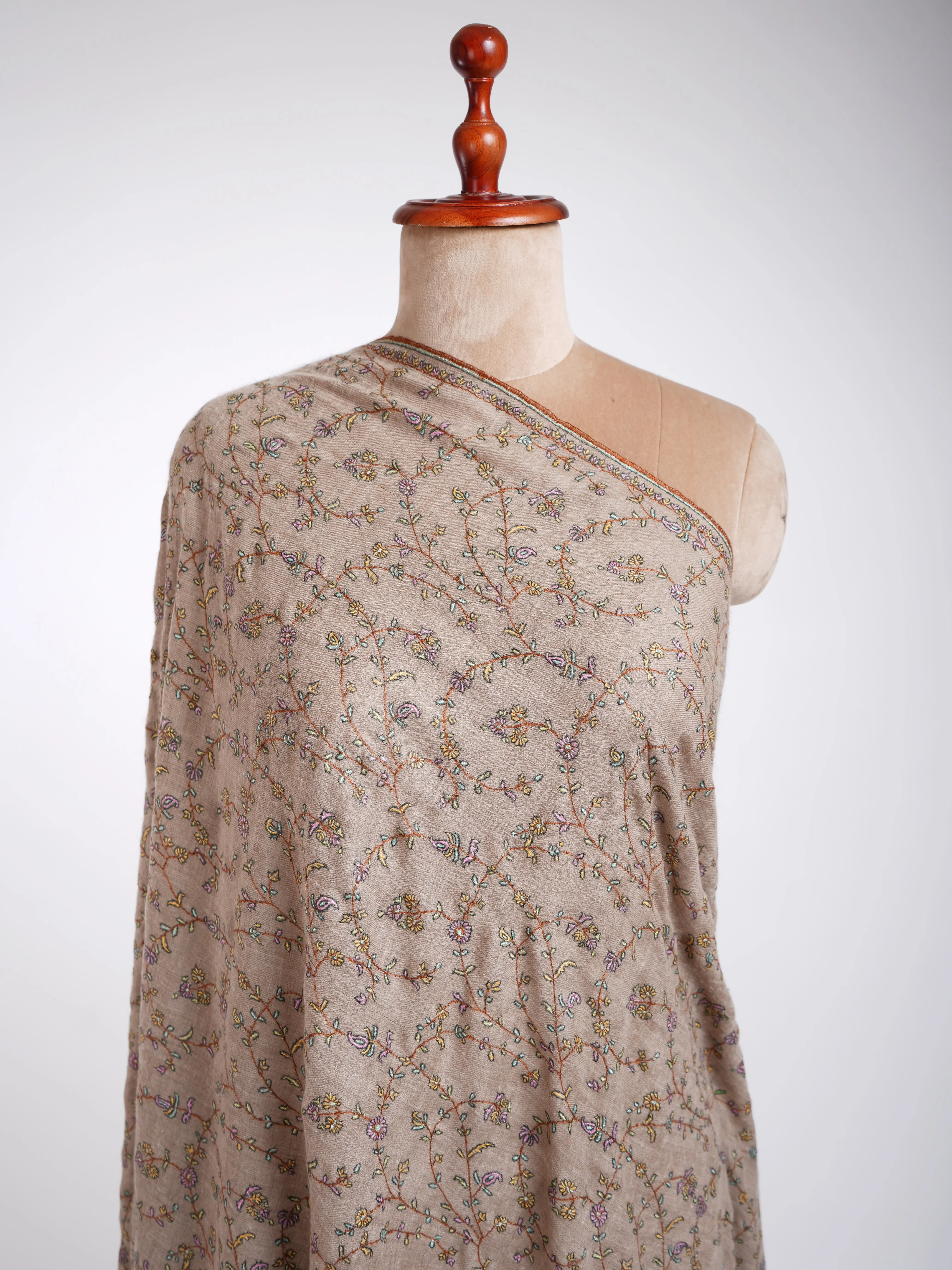 Natural Embroidered Kashmiri Pashmina Shawl