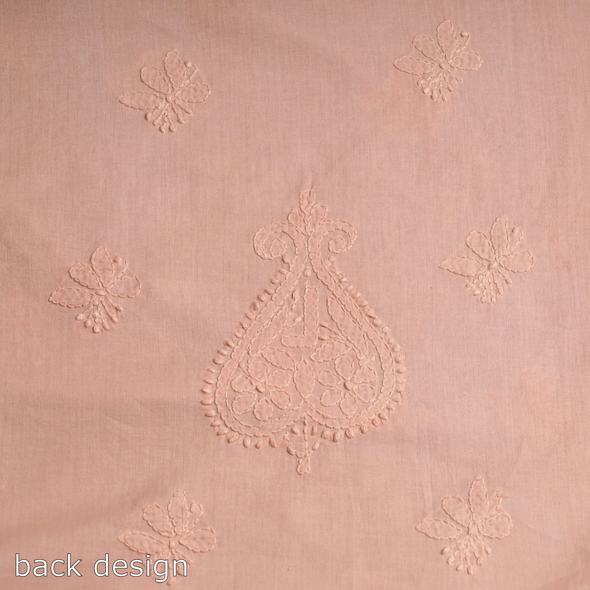 Peach - Lucknow Chikankari Hand Embroidery Mul Cotton Kurta Material - 2 Meter