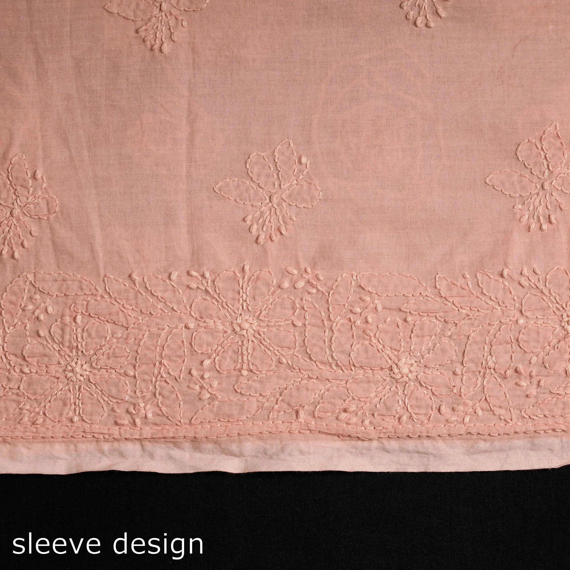 Peach - Lucknow Chikankari Hand Embroidery Mul Cotton Kurta Material - 2 Meter