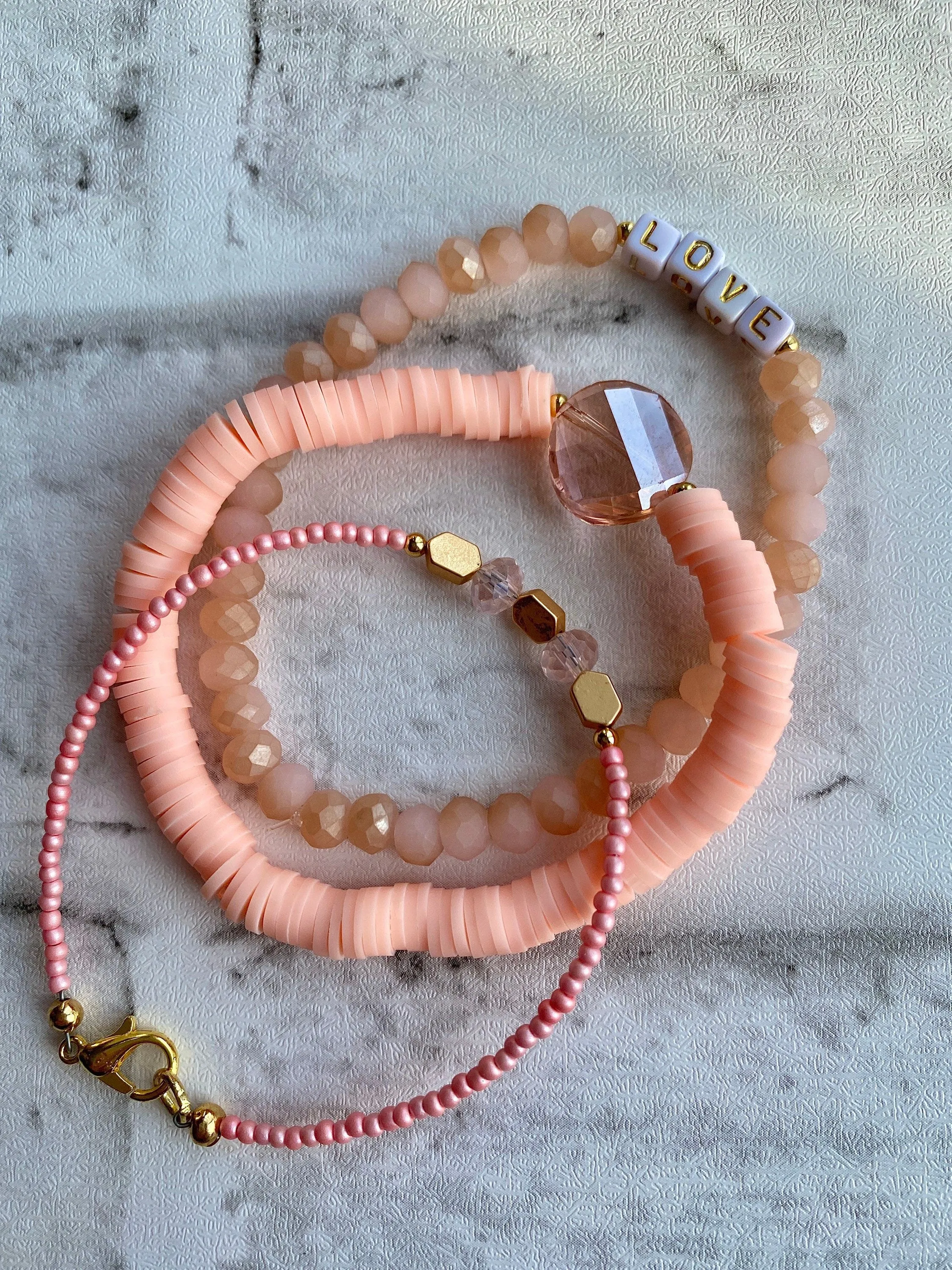 Peach/Coral Stacking Bracelets/Stretch Bracelets/Layering Bracelets