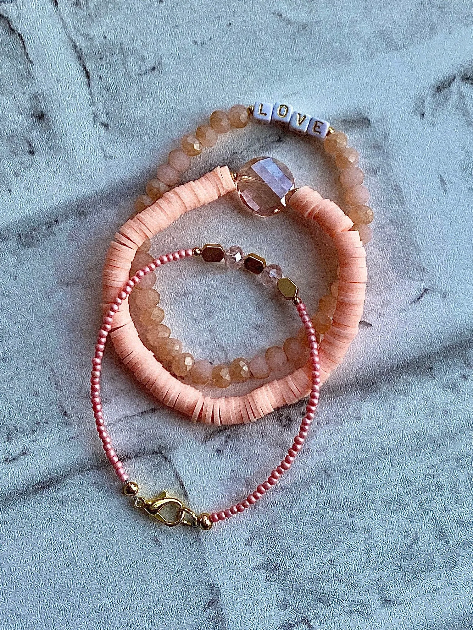 Peach/Coral Stacking Bracelets/Stretch Bracelets/Layering Bracelets