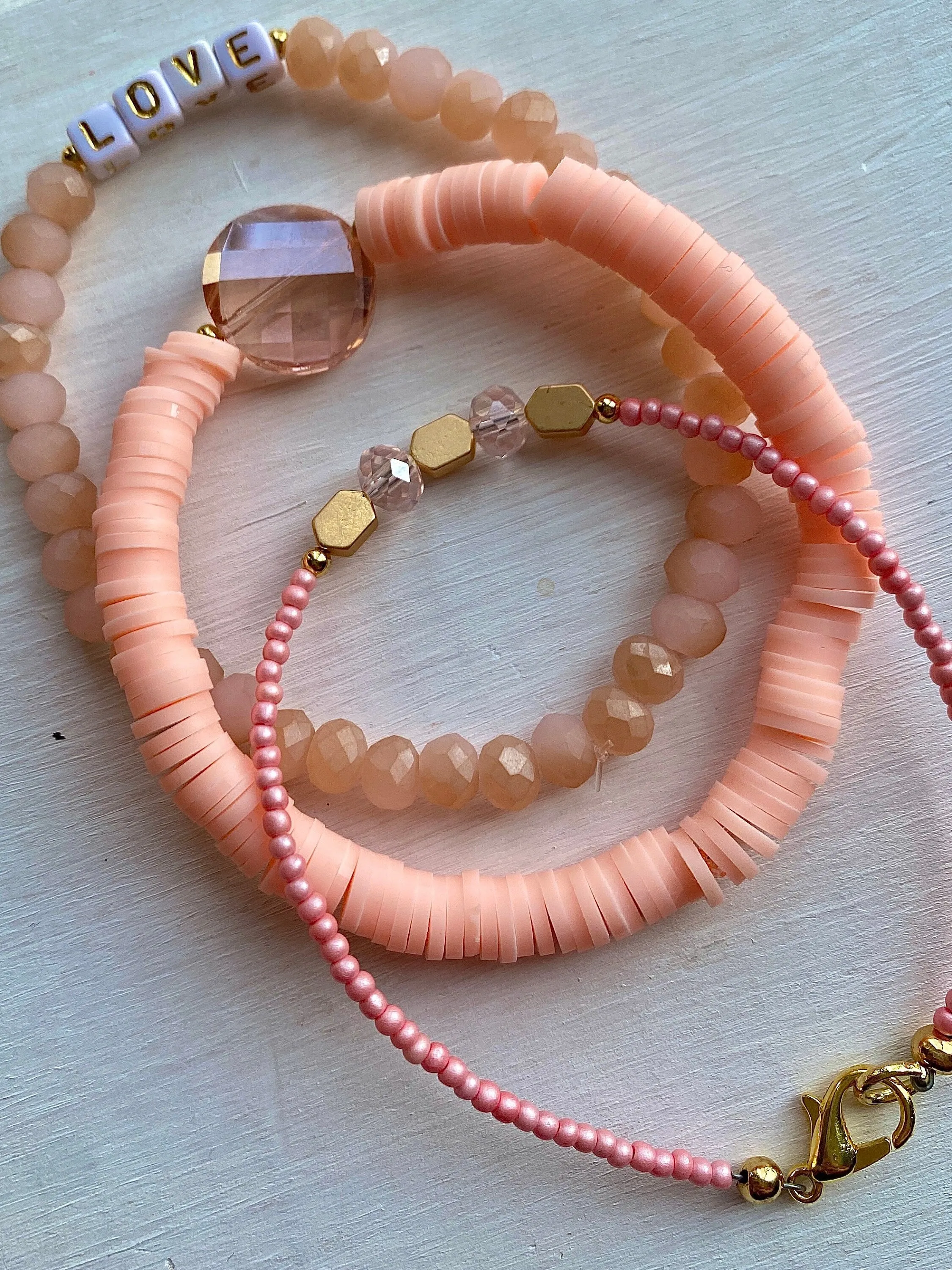 Peach/Coral Stacking Bracelets/Stretch Bracelets/Layering Bracelets