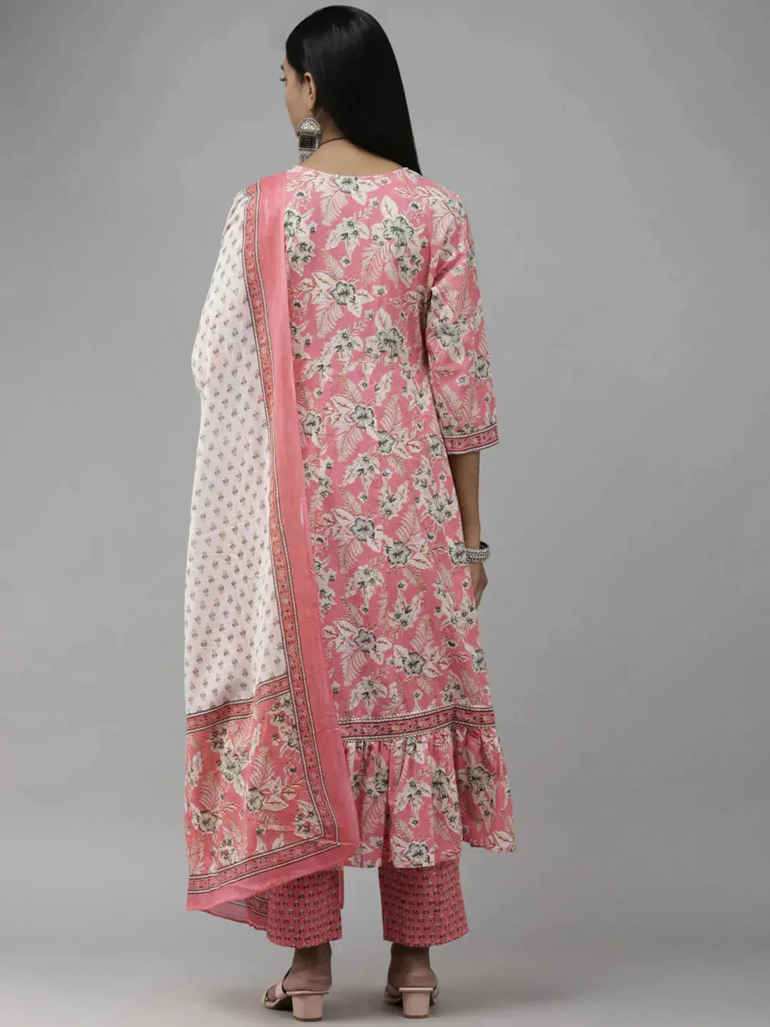 Pink Floral Printed Dupatta Set