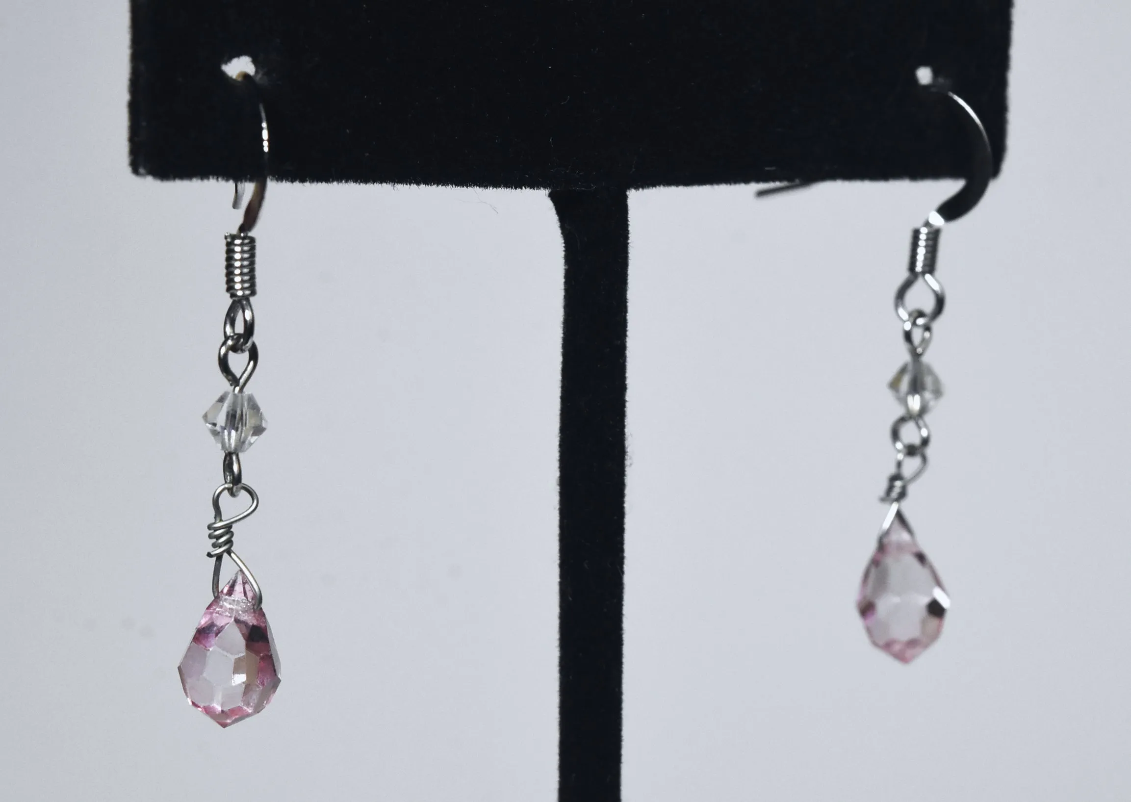 Pink Glass Briolette Dangle Earrings