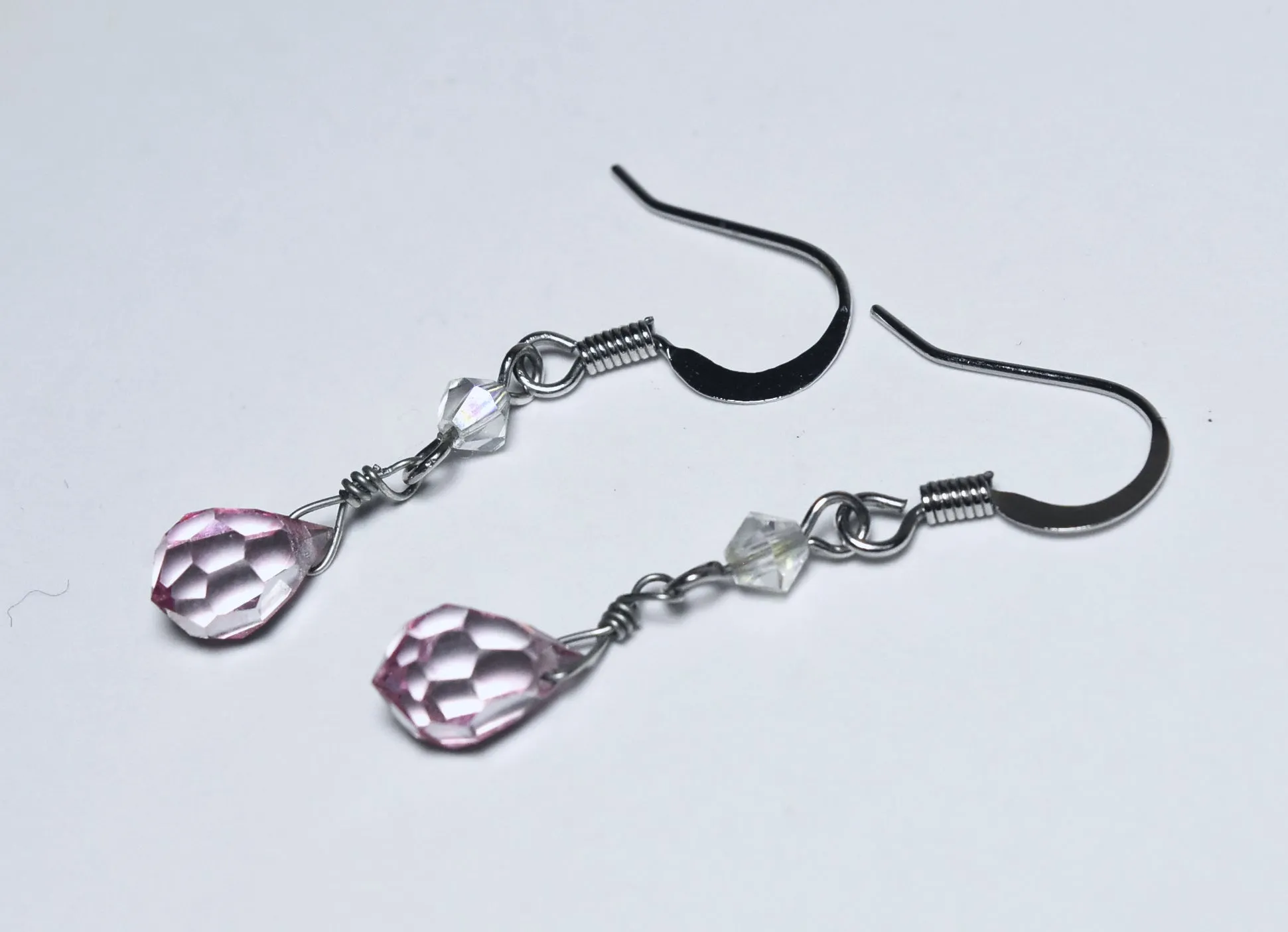 Pink Glass Briolette Dangle Earrings