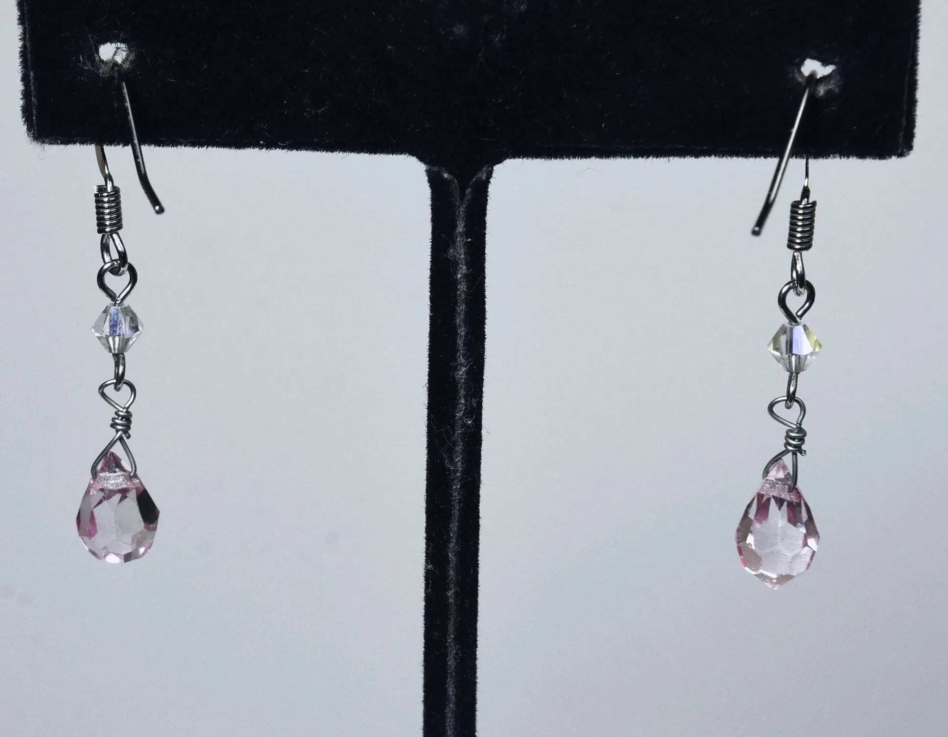 Pink Glass Briolette Dangle Earrings