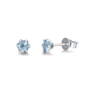 "Little Daisy" Natural Aquamarine Stud Earrings in 14k White Gold (5mm)