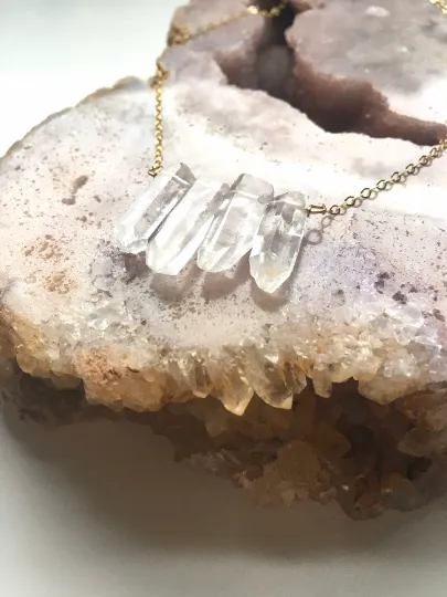 Raw Clear Quartz Row Necklace - Raw Crystal Necklace - Crystal Healing Necklace - Quartz Jewelry