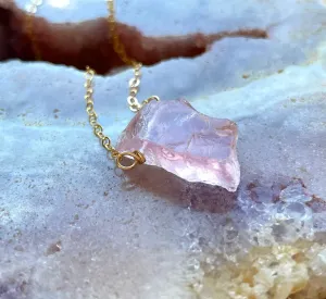 Raw Rose Quartz Crystal Healing Necklace Silver or Gold Filled