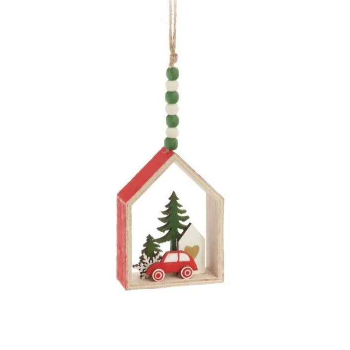 Red House And Car Christmas Ornaments