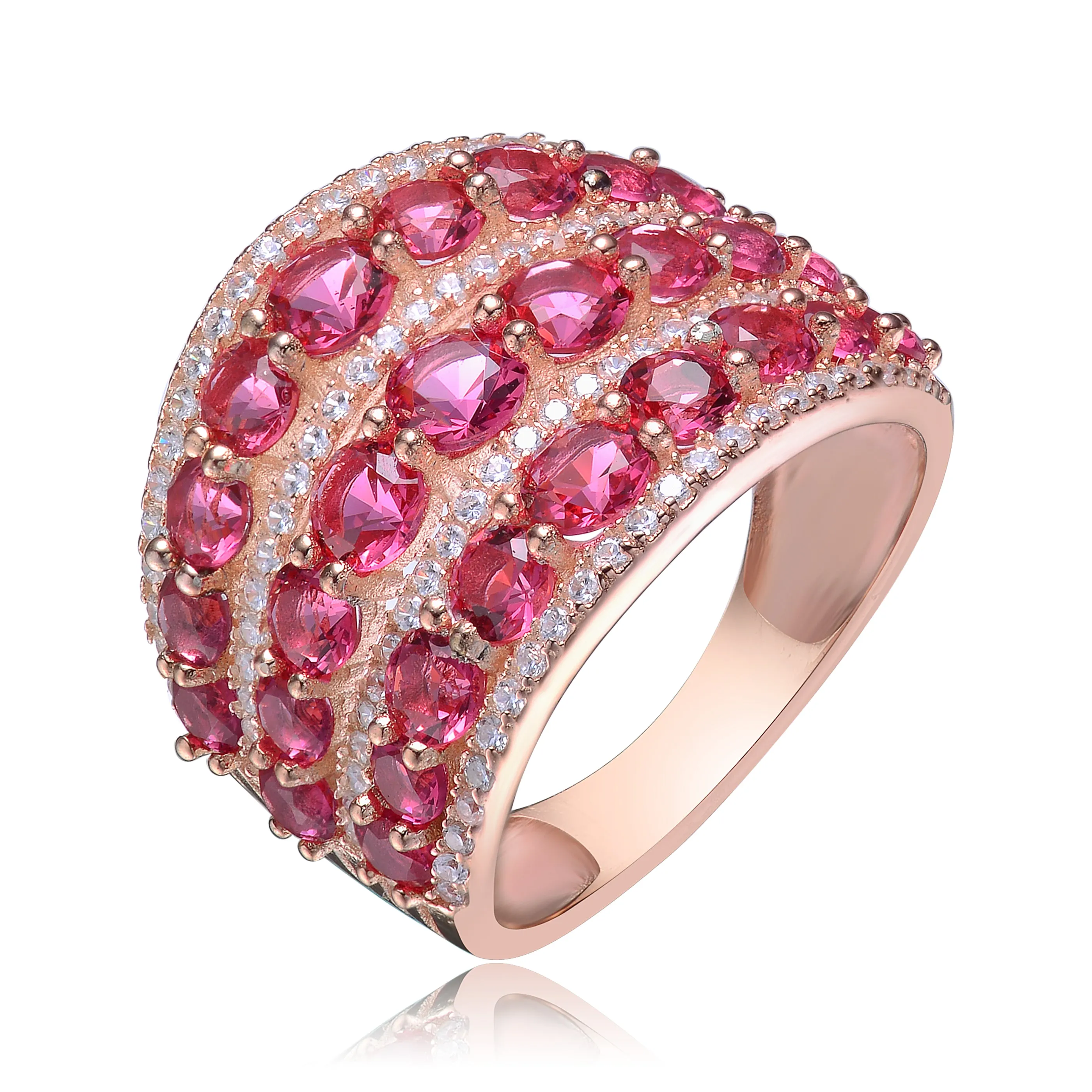 Red Round Shaped Cubic Zirconia Stone 18K Rose Gold Plated Sterling Silver Ring