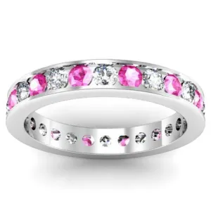 Round Diamond and Pink Sapphire Eternity Ring in Channel Setting