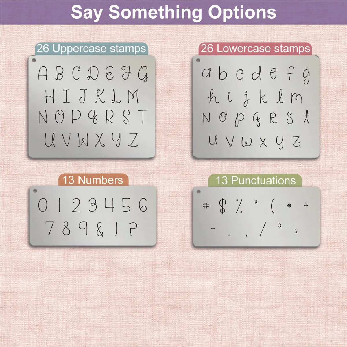 Say Something Metal Letter Stamps, full Alphabet.